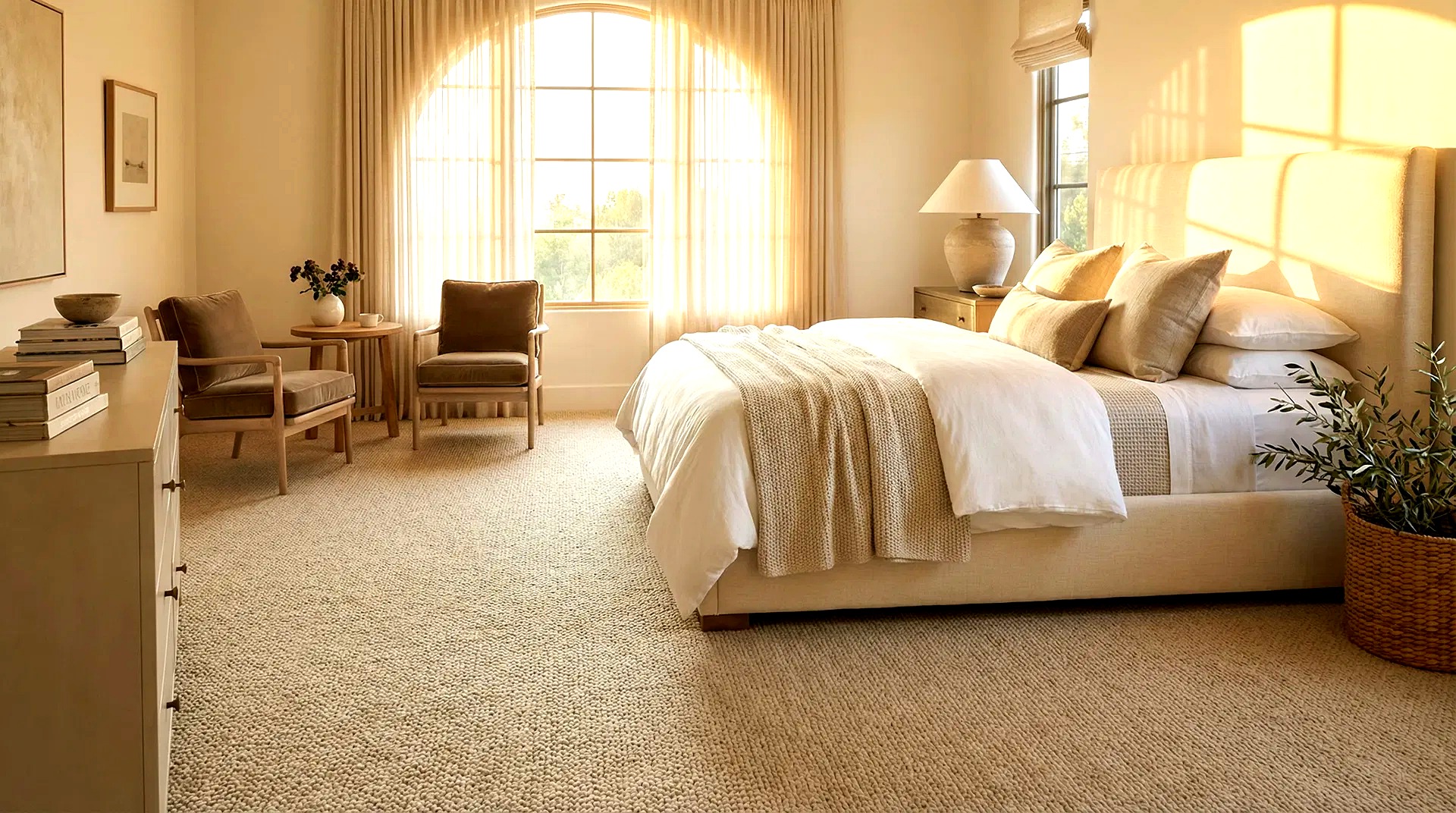 Plush carpet in elegant bedroom
